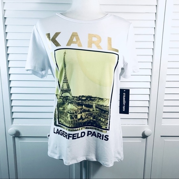 2/$25 KARL LAGERFELD White Short Sleeve Tee Size Small - Picture 1 of 10